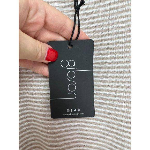 NWT Gibson Look Oatmeal/Ivory Striped Twisted Front Top Size XX - Picture 5 of 7